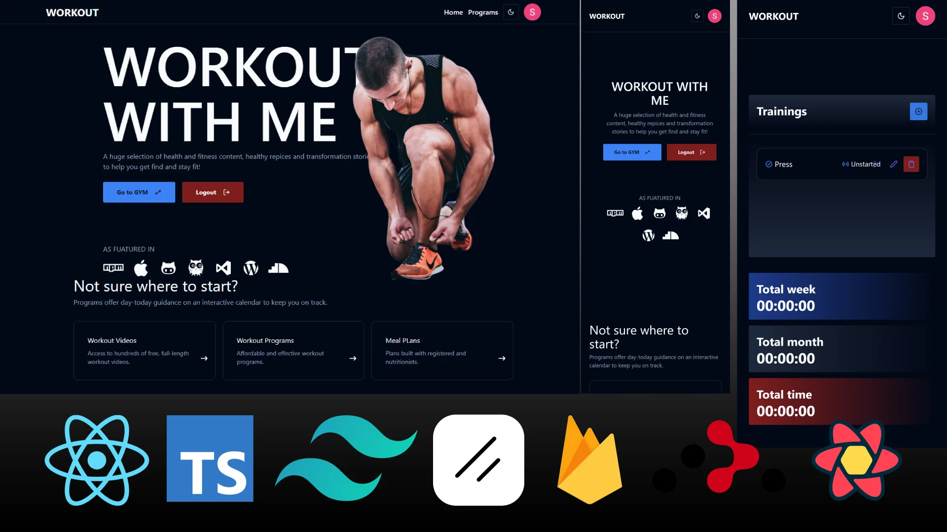 Screenshot of Workout Gym Platform project